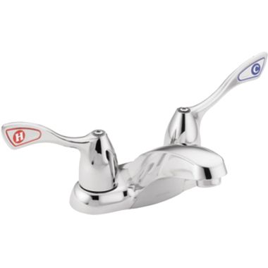 Click here to see Moen 8800F05 Moen M-Bition Two-Handle Chrome Centerset Lavatory Faucet with Temperature Indicators, 0.5 GPM, ADA Lever Handle, Less Drain - 8800F05