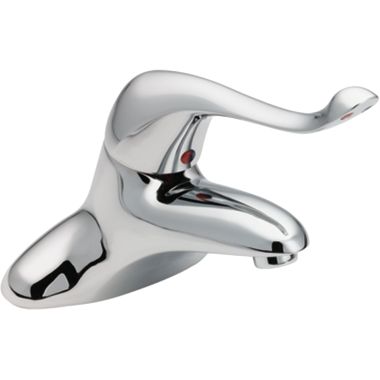 Click here to see Moen 8416F05 Moen M-Dura Single-Handle Centerset Chrome Lavatory Faucet, 6in Lever Handle with Red/Blue Indicators, 0.5 GPM, Single-Hole, Solid Brass - 8416F05