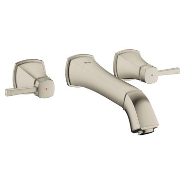 Click here to see Grohe 20416EN0 Grohe Grandera 8-Inch Wall Mount Two-Handle Brushed Nickel Bathroom Faucet, 1.5 gpm, WaterSense, Lever Handles, Three-Holes - 20416EN0