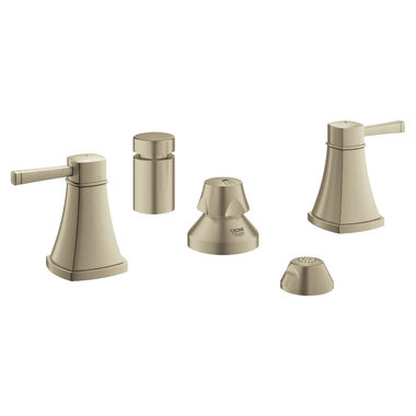 Click here to see Grohe 24034EN0 Grohe Grandera Two-Handle Vertical Spray Bidet Faucet, 5-Hole, 2.2 GPM, Lever Handles, Brushed Nickel - 24034EN0