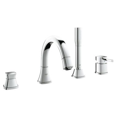 Click here to see Grohe 19936000 Grohe Grandera Single-Handle Deck-Mount Roman Tub Faucet with 2.0 GPM Hand Shower, 4-Hole, Lever Handle, StarLight Chrome - 19936000