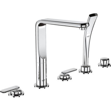 Click here to see Grohe 19362000 Grohe Veris Two-Handle Deck Mount Roman Tub Faucet with Hand Shower, 5-Hole, Lever Handles, Chrome - 19362000