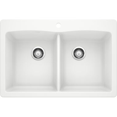 Click here to see Blanco 440221 Blanco 440221 Diamond Silgranit Dual Mount Equal Double-Bowl Sink (White)
