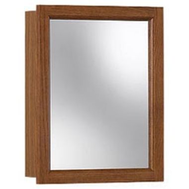 Click here to see Jensen 755467 Jensen Sheridan Honey Oak 15in width x 19in height Surface Mount Single Door Medicine Cabinet with Miter Cut Corners and A Fixed Shelf - 755467 