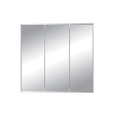Click here to see Jensen 255030 Jensen Horizon Basic White 27-3/4in Width x 24-3/4in Height Recess Mount Medicine Cabinet, Three Doors, 10in Wide Mirror Front, Two Shelves - 255030