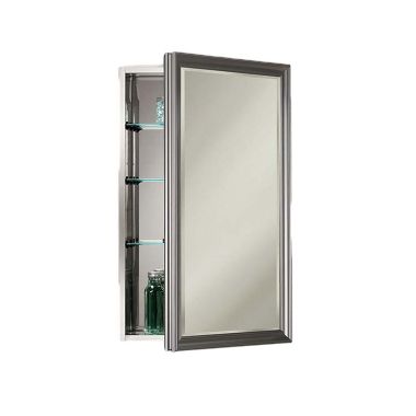 Click here to see Jensen S568N244SSSNP Jensen Studio V White 25in Recessed Medicine Cabinet with Framed Mirror, Reversible Door Swing, Adjustable Glass Shelves - S568N244SSSNP 