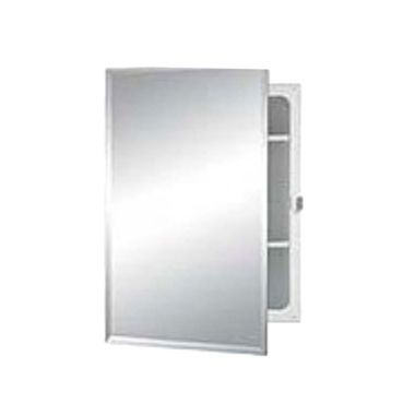 Click here to see Jensen B7233B85PC Jensen Horizon 16in x 22in White Recess-Mounted Medicine Cabinet with Frameless Beveled Mirror Door, Plastic Shelves - B7233B85PC