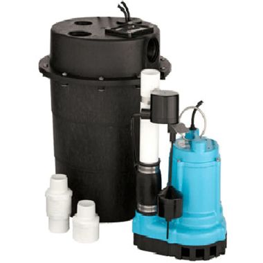 Click here to see Little Giant 509268 Little Giant Drainosaur Sump Pump System, 4/10 HP, 80 GPM, 115V, Submersible, Pre-Assembled, 5 Gallon Basin - WRS-9 (509268)
