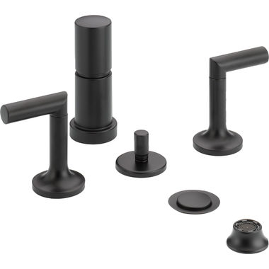 Click here to see Brizo 68475-BL Brizo Odin Two-Handle Bidet Faucet with Metal Pop-Up Drain, 4-Hole, Lever Handles, Matte Black - 68475-BL