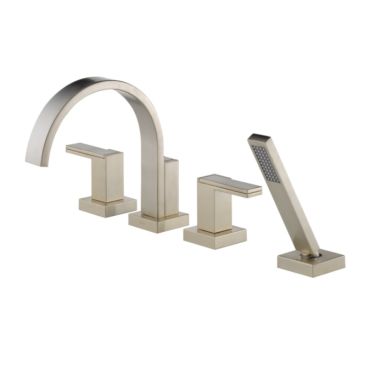 Click here to see Brizo T67480-BNLHP Brizo Siderna Two-Handle Roman Tub Faucet Trim with 1.75 GPM Hand Shower, 4-Hole, Less Handles, Brilliance Brushed Nickel - T67480-BNLHP