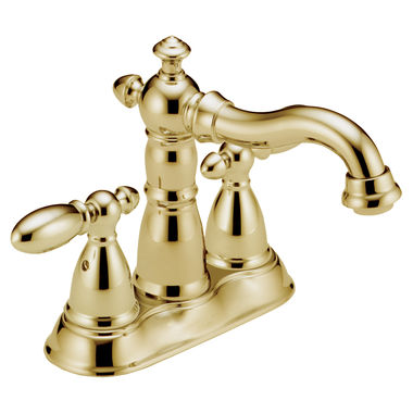Click here to see Delta 2555-PBMPU-DST Delta Victorian Hook Spout Polished Brass Lavatory Faucet for 4