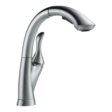 Click here to see Delta 4153-AR-DST Delta Linden Single-Handle High-Arc Pull-Out Arctic Stainless Kitchen Faucet, 1.5 GPM, Lever Handle, Diamond Seal Technology, Touch-Clean - 4153-AR-DST