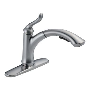 Click here to see Delta 4353-AR-DST Delta Linden Single-Handle Pull-Out Arctic Stainless Kitchen Faucet, 1.5 GPM, Lever Handle, Diamond Seal Technology, Touch-Clean, Multi-Flow - 4353-AR-DST
