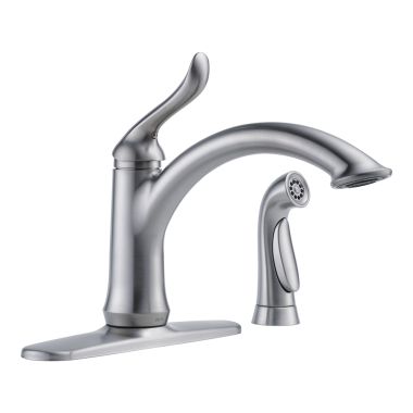 Click here to see Delta 4453-AR-DST Delta Linden Single-Handle Deck-Mount Arctic Stainless Kitchen Faucet with Side Spray, 1.80 GPM, Lever Handle, Diamond Seal Technology, Ceramic Cartridge - 4453-AR-DST