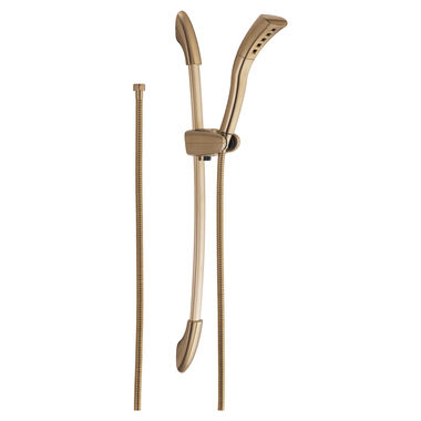 Click here to see Delta 51205-CZ Delta 2 GPM 24in Slide Bar Hand Shower with H2Okinetic Technology, Dual Check Valves, WaterSense Certified,  Champagne Bronze - 51205-CZ