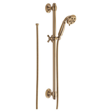 Click here to see Delta 51308-CZ Delta Universal Showering 3-Setting Hand Shower with Slide Bar, H2Okinetic, WaterSense, 1.75 GPM, Champagne Bronze - 51308-CZ