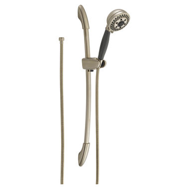 Click here to see Delta 51405-CZ Delta Universal Showering Five-Setting Hand Shower with 24in Slide Bar, Round, 2 GPM, H2Okinetic, WaterSense, Champagne Bronze - 51405-CZ