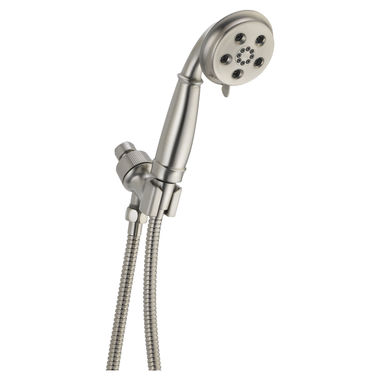 Click here to see Delta 54433-SS-PK Delta H2Okinetic 3-Setting Hand Shower with Adjustable Shower Mount and Stretchable Metal Hose, 1.75 GPM, WaterSense, Brilliance Stainless Steel - 54433-SS-PK