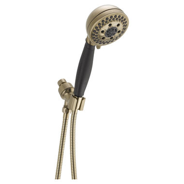 Click here to see Delta 54445-CZ-PK Delta H2Okinetic 5-Setting Hand Shower with Adjustable Shower Mount and Stretchable Metal Hose, 1.75 GPM, Dual-Check Valves, Brilliance Champagne Bronze - 54445-CZ-PK