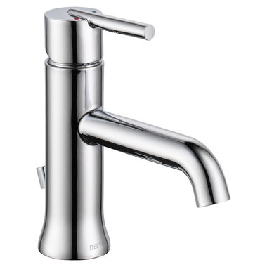 Click here to see Delta 559LF-TP Delta Trinsic Tube Spout Chrome Lavatory Faucet with Escutcheon, With Pop-Up, 1.2 GPM, Single-Handle, Lever Handle, Tract Pack - 559LF-TP