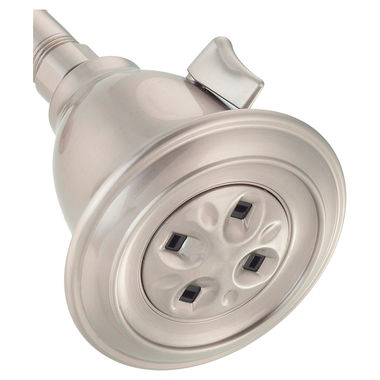 Click here to see Delta 75158SN Delta Traditional Series Adjustable Water-Amplifying Shower Head, 3-15/16in Diameter, H2Okinetic Technology, WaterSense Certified, 2.0 GPM, Satin Nickel - 75158SN