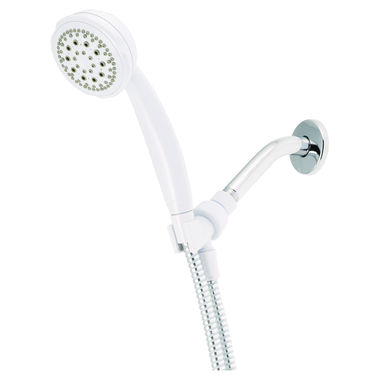 Click here to see Delta 75513WH Delta Five-Setting Massage Hand Shower with 60in Tangle-Free Flexible Hose and Adjustable Shower Arm, 2.5 GPM, Touch-Clean Nozzles, White - 75513WH