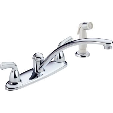 Click here to see Delta B2410LF-W Delta Foundations Two Handle Kitchen Faucet w/ Side Spray, Lever Handles, Chrome - B2410LF-W