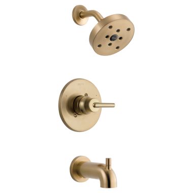 Click here to see Delta T14459-CZ Delta Trinsic Monitor 14 Series H2Okinetic Tub/Shower Faucet with Rain Showerhead, Single-Handle, 1.75 GPM, Lever Handle, Champagne Bronze - T14459-CZ