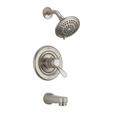 Click here to see Delta T17430-SS Delta Classic Monitor 17 Series Two-Handle Tub/Shower Faucet with 5-Setting Rain Showerhead, Touch-Clean, 1.75 GPM, Lever Handles, Stainless - T17430-SS