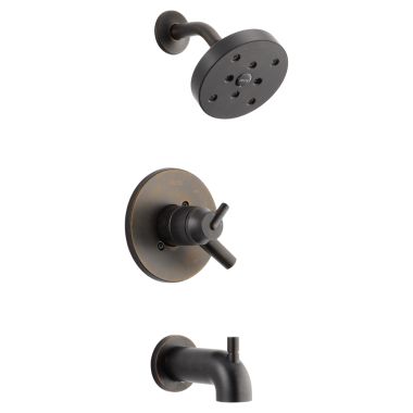Click here to see Delta T17459-RB Delta Trinsic Monitor 17 Series H2Okinetic Tub/Shower Faucet with Volume Control, Two-Handle, 1.75 GPM, Lever Handle, Venetian Bronze - T17459-RB
