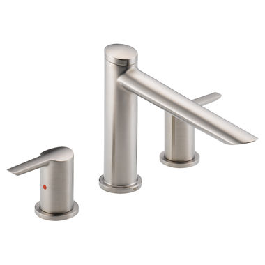 Click here to see Delta T2761-SS Delta Compel Two-Handle Roman Tub Faucet Trim, Straight Spout, Lever Handles, ADA-Compliant, Stainless - T2761-SS 