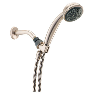 Click here to see Peerless 76513SN Peerless 2.5 GPM 5-Spray Massaging Hand Shower with Easy-Turn Spray Dial, Touch-Clean Spray Nozzles, Flexible Hose, Brushed Nickel - 76513SN