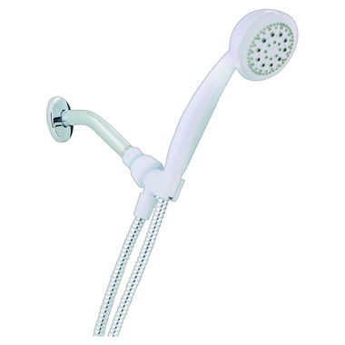Click here to see Peerless 76513WH Peerless 2.5 GPM 5-Spray Massaging Hand Shower with Easy-Turn Spray Dial, Touch-Clean Spray Nozzles, Flexible Hose, White - 76513WH