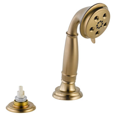 Click here to see Delta RP72767CZLHP Delta Cassidy Roman Tub Deck Mount Hand Shower with Ledge or Wall-Mount Transfer Valve, 1.75 GPM, 80 PSI, WaterSense, Champagne Bronze - RP72767CZLHP
