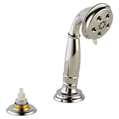 Click here to see Delta RP72767PNLHP Delta Cassidy Roman Tub Deck Mount Hand Shower with Ledge or Wall-Mount Transfer Valve, 1.75 GPM, 80 PSI, WaterSense, Polished Nickel - RP72767PNLHP
