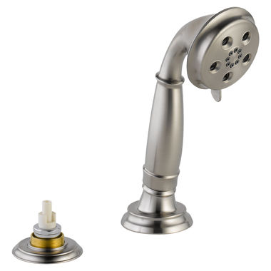 Click here to see Delta RP72767SSLHP Delta Cassidy Roman Tub Deck Mount Hand Shower with Ledge or Wall-Mount Transfer Valve, 1.75 GPM, 80 PSI, WaterSense, Stainless - RP72767SSLHP