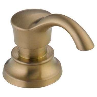 Click here to see Delta RP71543CZ Delta Cassidy Champagne Bronze Soap/Lotion Dispenser with Refill Funnel, 13oz Capacity, 2-1/2in Deck Thickness - RP71543CZ