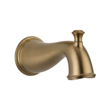 Click here to see Delta RP72565CZ Delta Cassidy 7in Champagne Bronze Tub Spout with Pull-Up Diverter, Wall-Mount, Single-Hole Installation, Metal Construction, Brilliance Finish - RP72565CZ