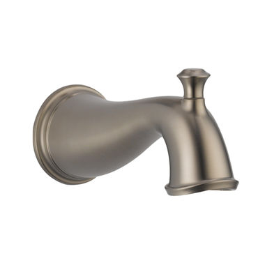 Click here to see Delta RP72565SS Delta Cassidy 7in Stainless Tub Spout with Pull-Up Diverter, Wall-Mount, Single-Hole Installation, Metal Construction, Brilliance Finish - RP72565SS