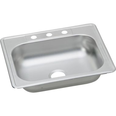 Click here to see Dayton KJ125223 Elkay KJ125223 Kingsford Stainless Steel Top Mount Single Bowl Sink - 3 Faucet Hole