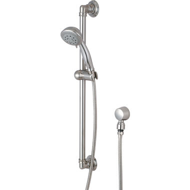Click here to see Pioneer 6DM400-BN Pioneer Del Mar Five-Function Handheld Shower Set with 25-1/8in Slide Bar, Round, 2.5 GPM, ADA-Compliant, Brushed Nickel - 6DM400-BN