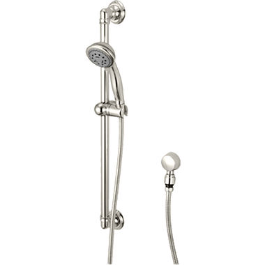 Click here to see Pioneer 6DM400-PN Pioneer Del Mar Five-Function Handheld Shower Set with 25-1/8in Slide Bar, Round, 2.5 GPM, ADA-Compliant, Polished Nickel - 6DM400-PN