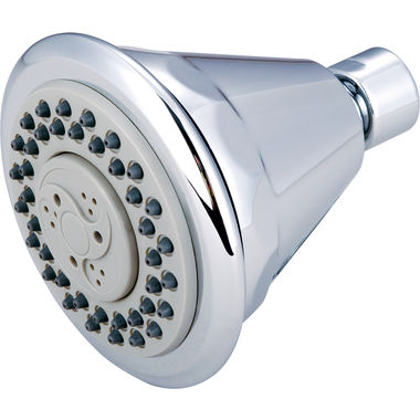 Click here to see Pioneer X-6400001 Pioneer 3-3/8in Four-Function Round Shower Head, 2.5 GPM, Rub-Clean Anti-Scale Spray, PVD Polished Chrome - X-6400001