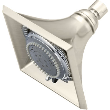 Click here to see Pioneer X-6400009-BN Pioneer Gibraltar 4-1/2in Five-Function Shower Head, 2.5 GPM, Rub-Clean Anti-Scale Spray, PVD Brushed Nickel - X-6400009-BN