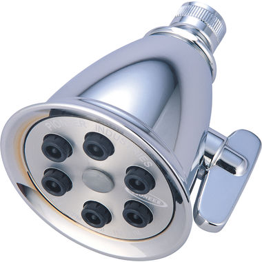 Click here to see Pioneer X-6400036 Pioneer Brentwood 3-1/4in Dual-Function Heavy Brass Shower Head, 2.5 GPM, Side Spray Adjustment, PVD Polished Chrome - X-6400036