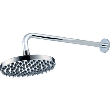 Click here to see Pioneer X-6400038 Pioneer Motegi 8in Single-Function Rain Shower Head with 15in Shower Arm, Rub-Clean Anti Scale Spray, PVD Polished Chrome - X-6400038