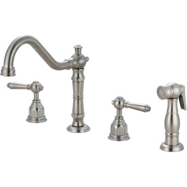 Click here to see Pioneer 2AM201-BN Pioneer Americana Two Handle Widespread Kitchen Faucet w/ Side Spray, Brushed Nickel - 2AM201-BN