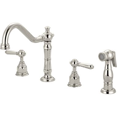 Click here to see Pioneer 2AM201-PN Pioneer Americana Two Handle Widespread Kitchen Faucet w/ Side Spray, Polished Nickel - 2AM201-PN