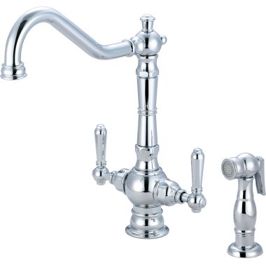 Click here to see Pioneer 2AM401 Pioneer Americana Two-Handle Kitchen Faucet with Side Spray, 2-Hole, 1.5 GPM, Metal Lever Handles, ADA, Chrome - 2AM401