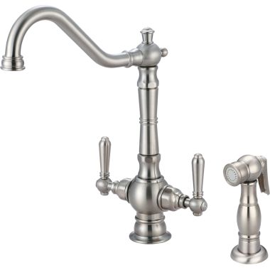 Click here to see Pioneer 2AM401-BN Pioneer Americana Two-Handle Kitchen Faucet with Side Spray, 2-Hole, 1.5 GPM, Metal Lever Handles, ADA, PVD Brushed Nickel - 2AM401-BN